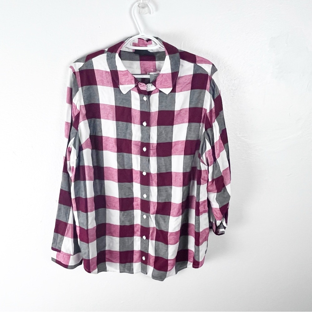 LANE BRYANT No Peek Collection Plaid Long Sleeves Roll Tab Button Shirt 18/20